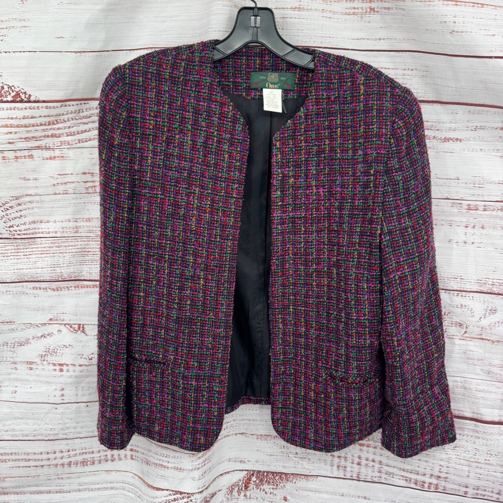 Orvis Womens Tweed Blazer Jacket Size 10 Plaid Pockets Vintage Made USA